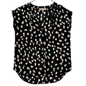 Philosophy Black with Peach and White Polka Dot Blouse V-Neck Size Small